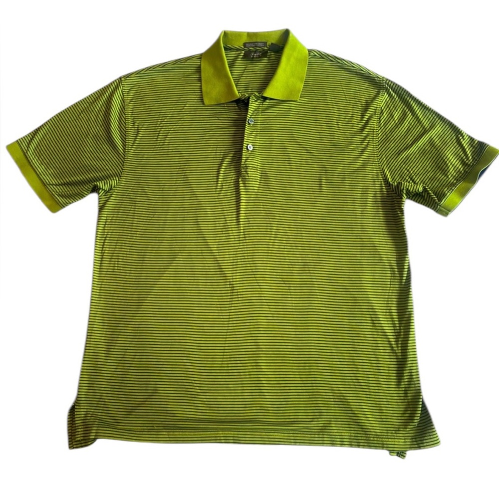 Tasso Elba Golf Polo – Green‎ & Blue Stripe, 100% Pima Cotton, Men’s M